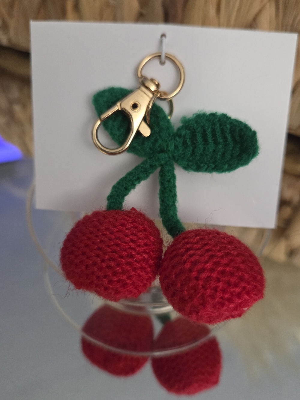 Crochet Cherry Keychain Bag Charm Purse Accessory